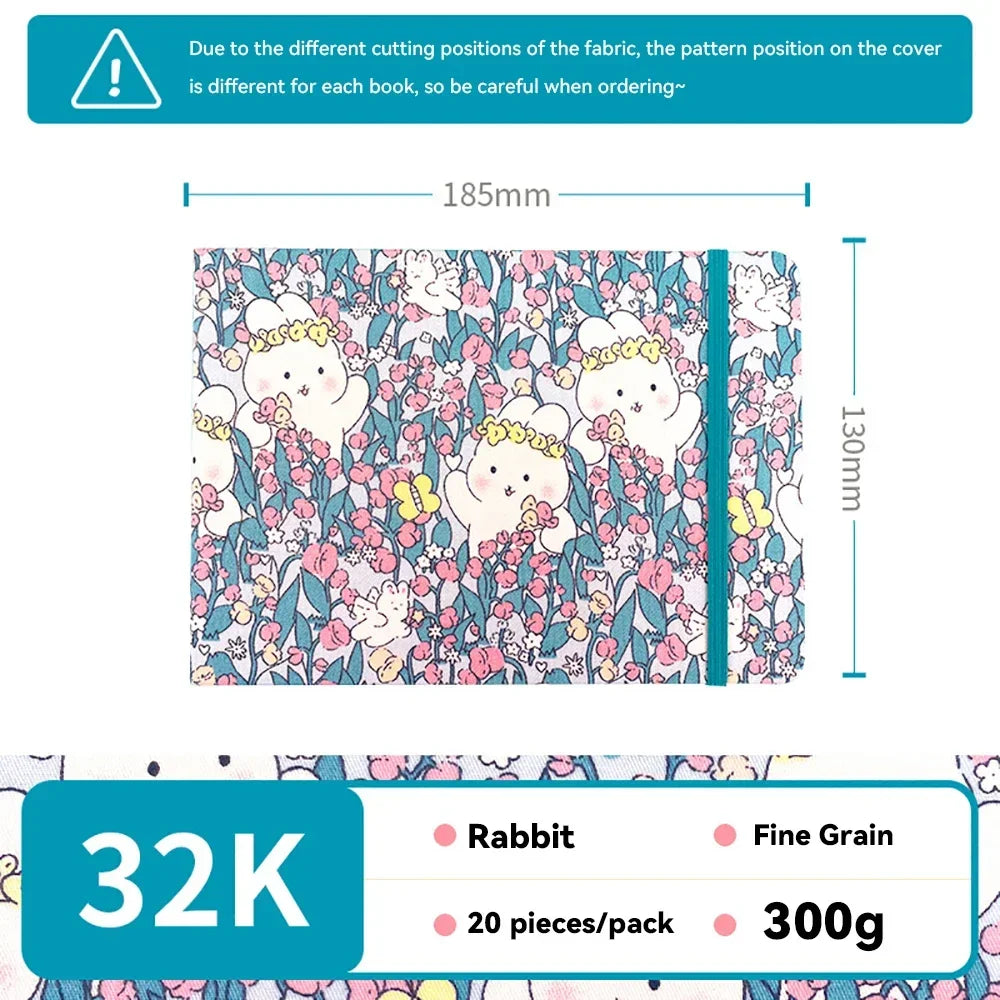 32k/48k Watercolor Paper Drawing Book 185x130mm Square Fabric Cover Fine Medium Rough Texture Notepad Portable Travel Sketchbook
