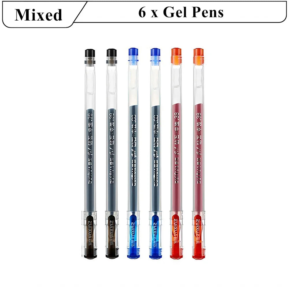 6/12 pcs Diamond Tip Gel Pens Set 0.38mm Black Blue Red Large-Capacity Ink Smooth Writing for Exams Office School Stationery