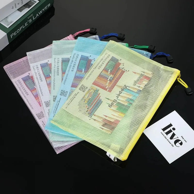 Personalize A4 Waterproof Zipper Business File Bag Custom Mesh Pouch Simple Big Capacity Document Bag School Office Contract Bag