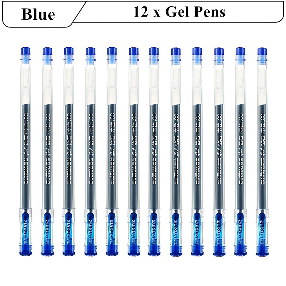6/12 pcs Diamond Tip Gel Pens Set 0.38mm Black Blue Red Large-Capacity Ink Smooth Writing for Exams Office School Stationery