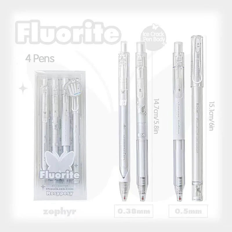 4PCS Matte Silver Printed Fluorite Neutral Pen Set with Clear and Transparent Style Neutral Pen Stationery