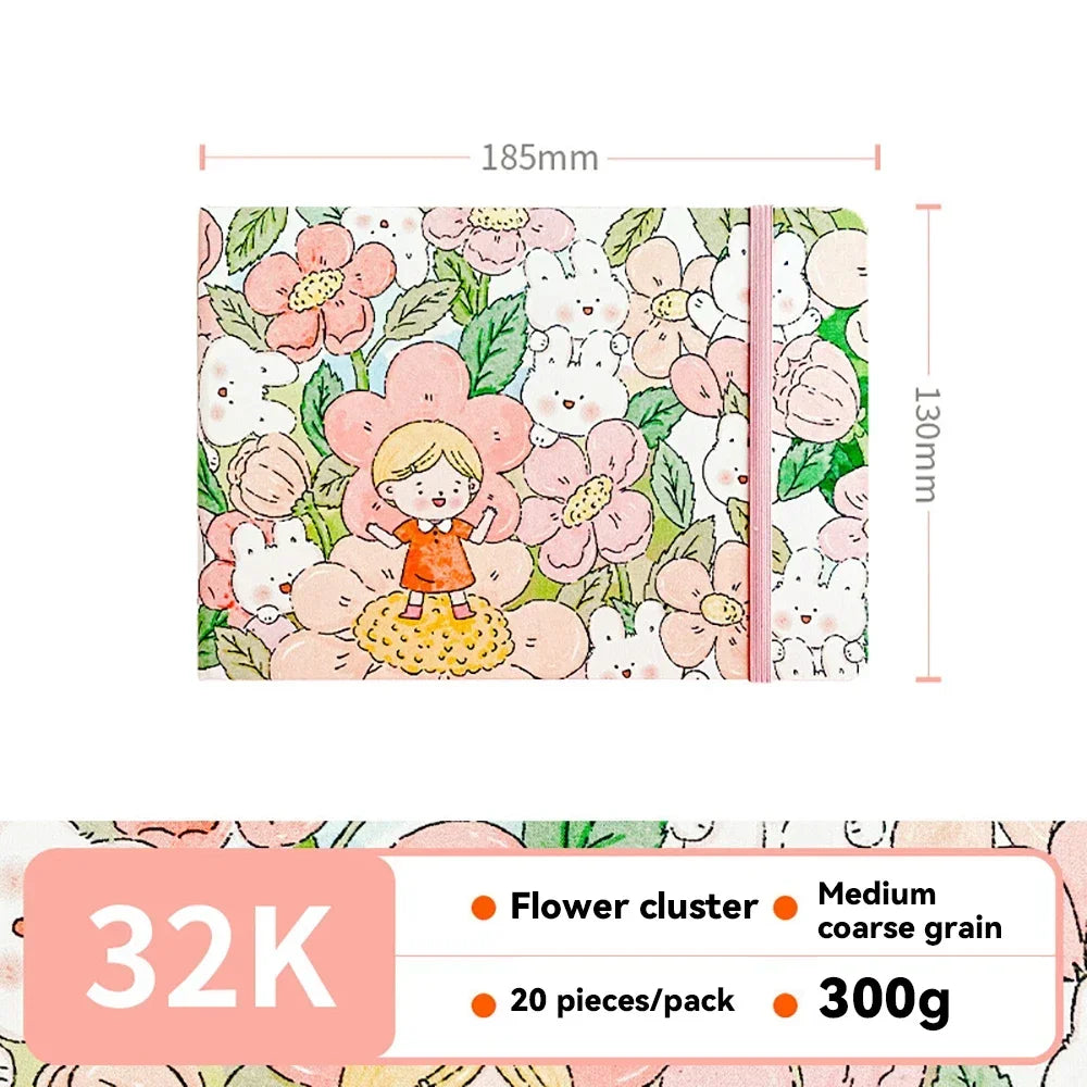 32k/48k Watercolor Paper Drawing Book 185x130mm Square Fabric Cover Fine Medium Rough Texture Notepad Portable Travel Sketchbook