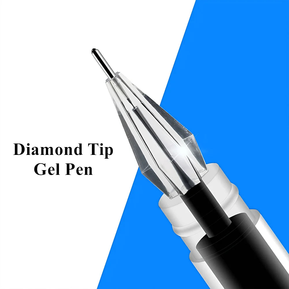6/12 pcs Diamond Tip Gel Pens Set 0.38mm Black Blue Red Large-Capacity Ink Smooth Writing for Exams Office School Stationery