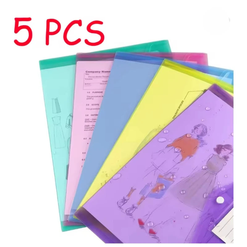 10/5pcs A4 Folders Plastic Envelopes Clear File Folder for Document Poly File with Label Pocket Snap Button for Office Organizer