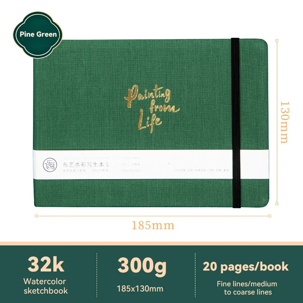 32k/48k Watercolor Paper Drawing Book 185x130mm Square Fabric Cover Fine Medium Rough Texture Notepad Portable Travel Sketchbook