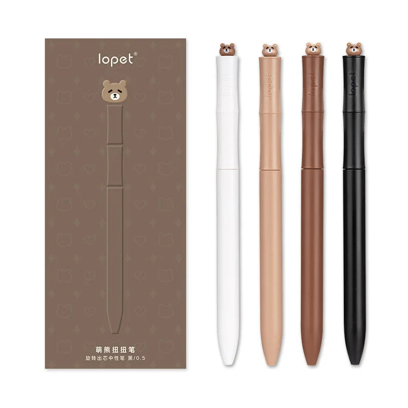 Lopet Kawaii Gel Pens 4pcs Rotating Twist Pen Signature Canetas Panda Cute Black Ink Brush Pens School Office Stationery Supplie