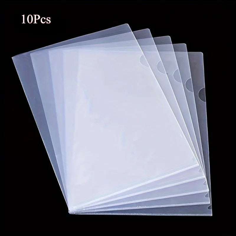5/10pcs Acrylic L-Shaped File Envelopes for A4 Documents - Clear and Sturdy Document Holder Set for Office Organization