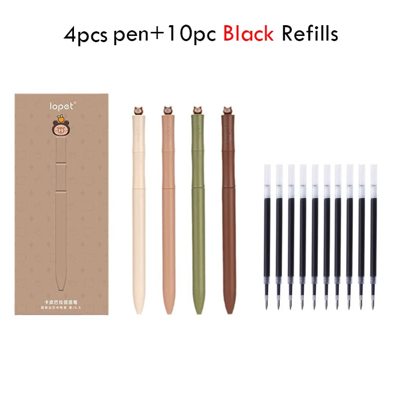 Lopet Kawaii Gel Pens 4pcs Rotating Twist Pen Signature Canetas Panda Cute Black Ink Brush Pens School Office Stationery Supplie