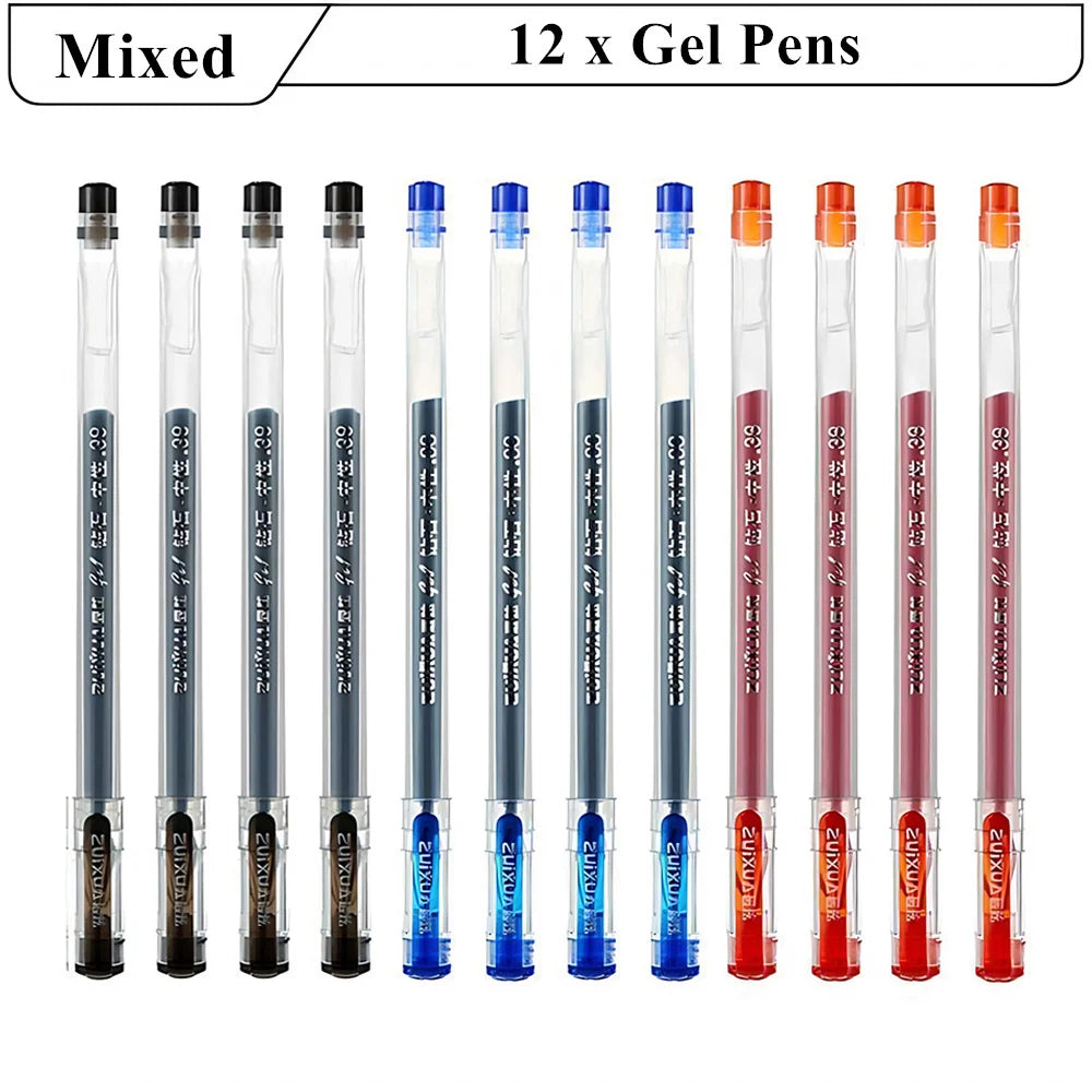 6/12 pcs Diamond Tip Gel Pens Set 0.38mm Black Blue Red Large-Capacity Ink Smooth Writing for Exams Office School Stationery