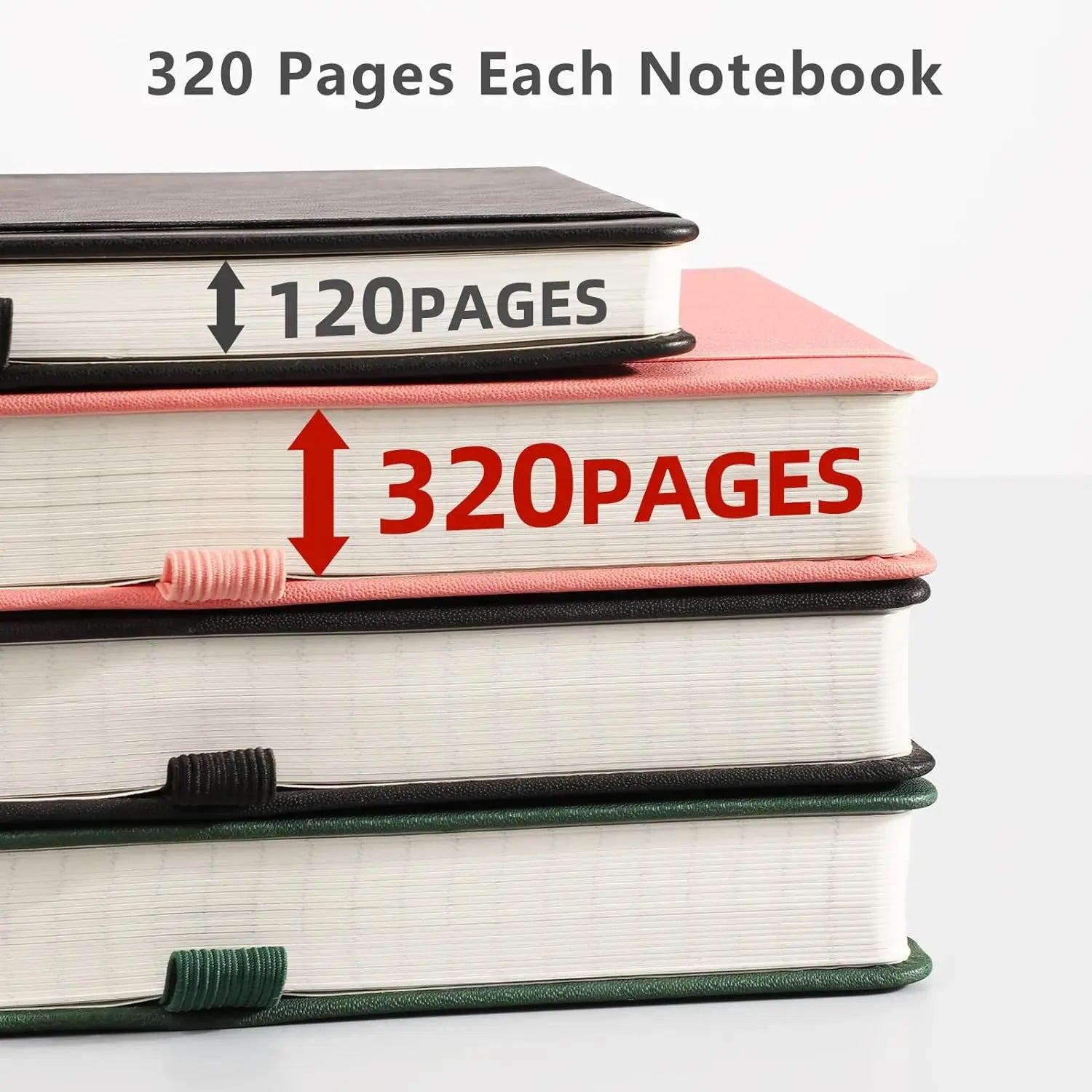 Thick Lined Notebook - 320 Numbered Pages, A5 College Ruled, Leather Hardcover for Writing Work Office School, Black