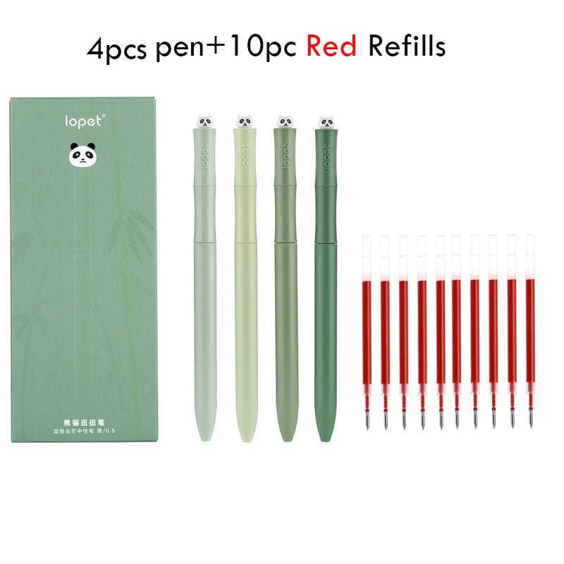 Lopet Kawaii Gel Pens 4pcs Rotating Twist Pen Signature Canetas Panda Cute Black Ink Brush Pens School Office Stationery Supplie