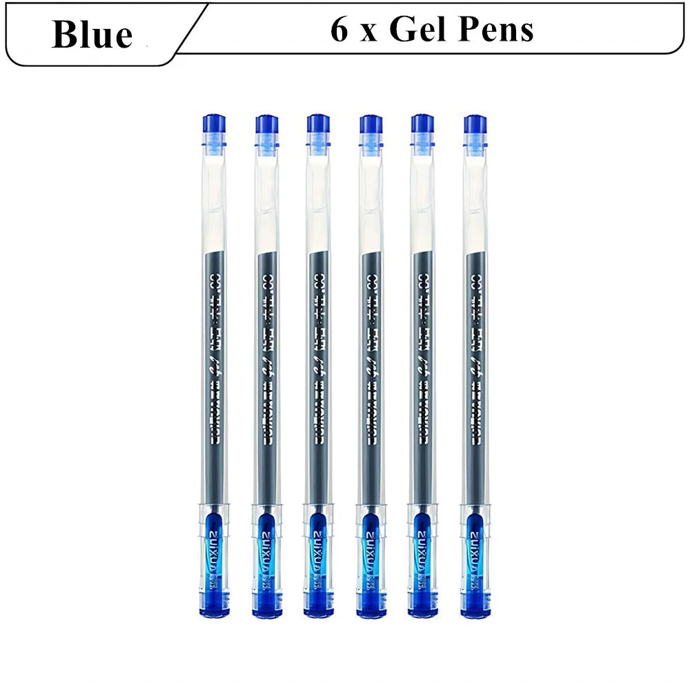 6/12 pcs Diamond Tip Gel Pens Set 0.38mm Black Blue Red Large-Capacity Ink Smooth Writing for Exams Office School Stationery