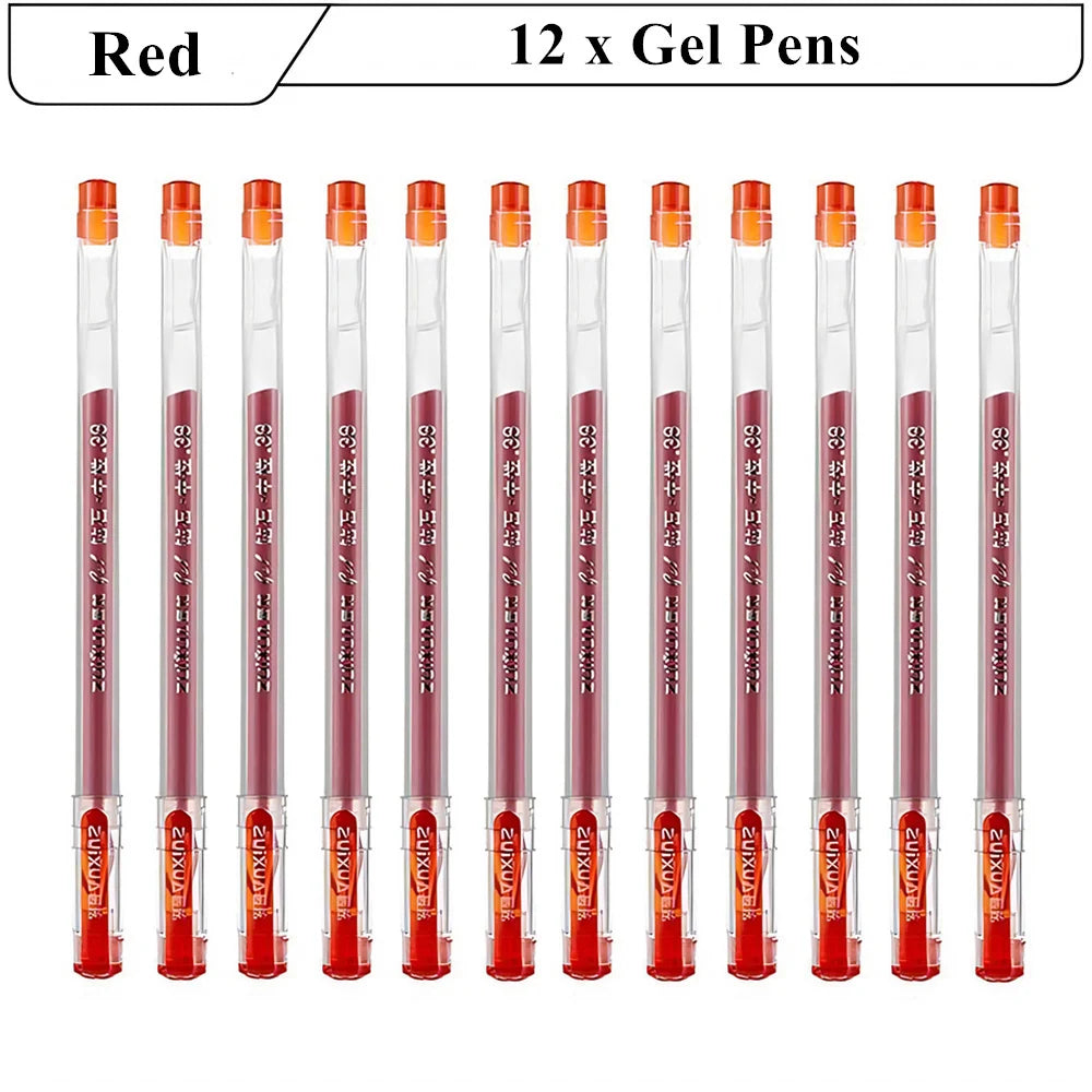 6/12 pcs Diamond Tip Gel Pens Set 0.38mm Black Blue Red Large-Capacity Ink Smooth Writing for Exams Office School Stationery