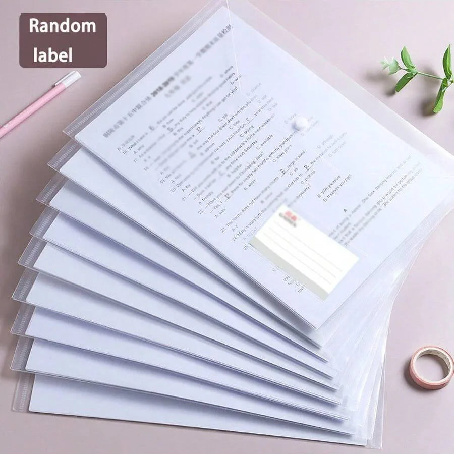 10/5 A4 Transparent Polypropylene File Bags with Press-Stud Closure, Waterproof Document Storage Pouch, Multiple Pastel Col (Pin