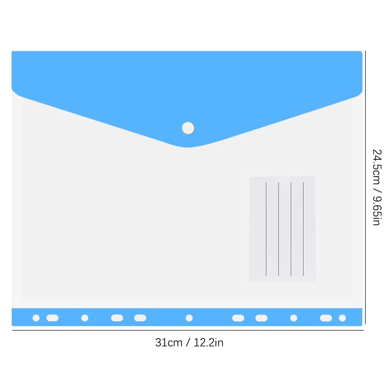 6Pcs A4 Plastic Envelopes with Snap Buttons, 11-Hole Expanding File Folders for 2/3/4 Ring Binders, School & Office Supplies