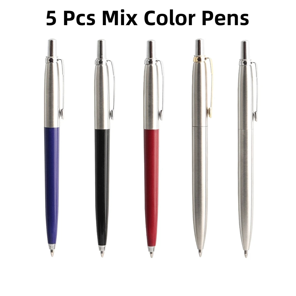 Metal Ballpoint Pen Set 1/5 Pens G2 Refill Blue Ink Automatic Promotional Office School Stationery Pen