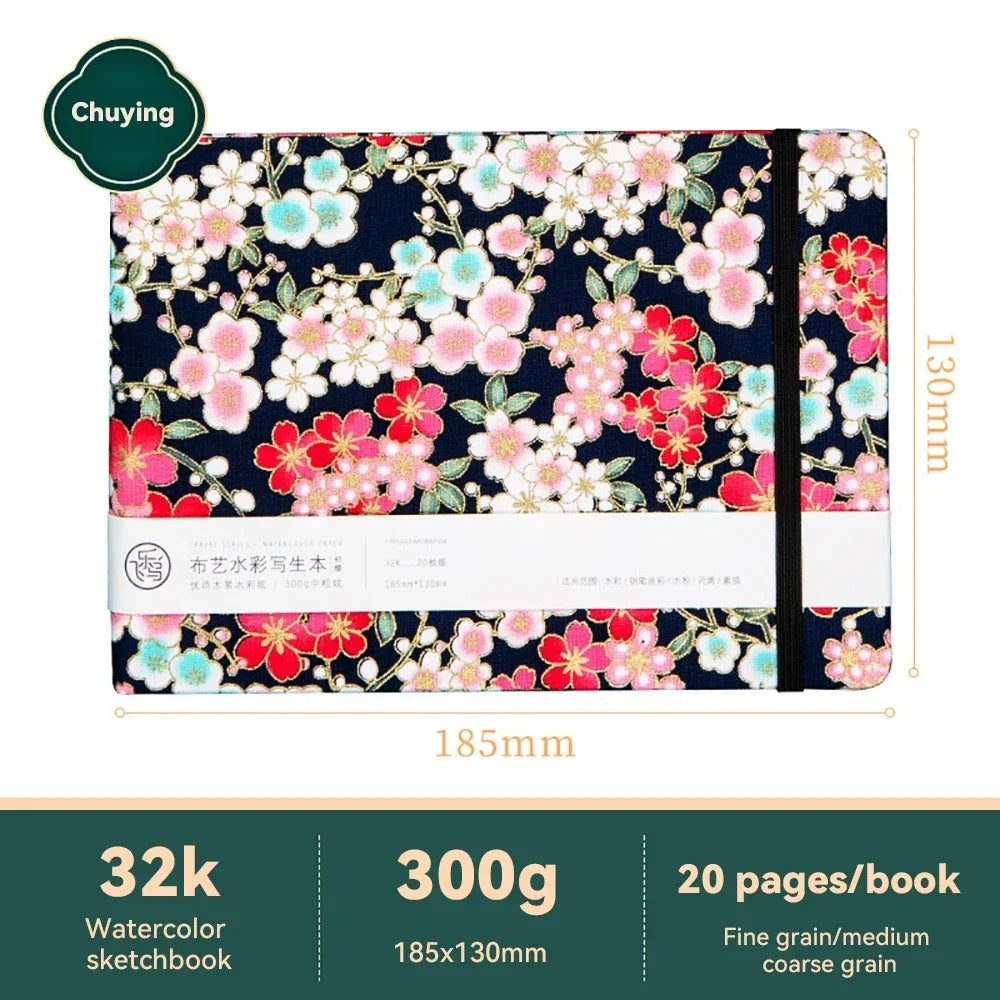 32k/48k Watercolor Paper Drawing Book 185x130mm Square Fabric Cover Fine Medium Rough Texture Notepad Portable Travel Sketchbook