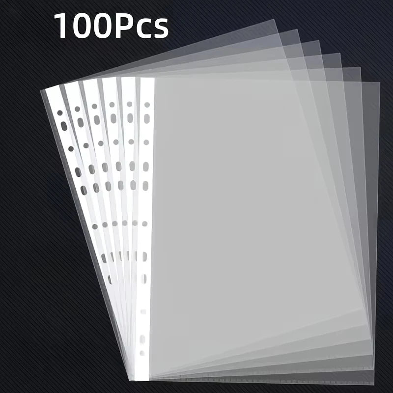 50/100pcs Clear A4 Plastic File Folders - 11-Hole 3-Ring Binder Compatible, Durable PP Document Sleeves for Office, School, Home