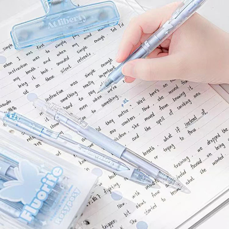 4PCS Matte Silver Printed Fluorite Neutral Pen Set with Clear and Transparent Style Neutral Pen Stationery