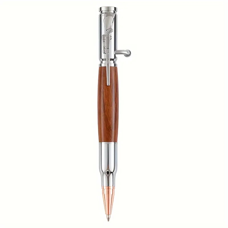 High-end Creative Bullet Bolt Action Black Ink Mahogany Ebony Metal Body Ballpoint Pen Decompression Retractable Business Gift