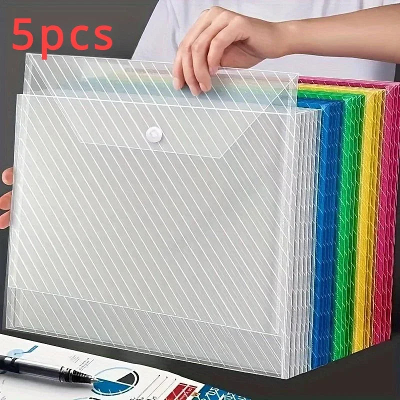 5pcs Random Color Waterproof Large-capacity File Bag Test Paper Storage Bag Documents Organizer Home Office School Stationary
