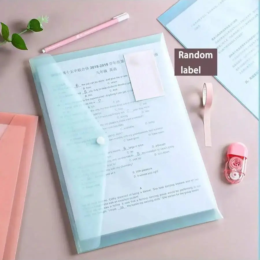 10/5 A4 Transparent Polypropylene File Bags with Press-Stud Closure, Waterproof Document Storage Pouch, Multiple Pastel Col (Pin