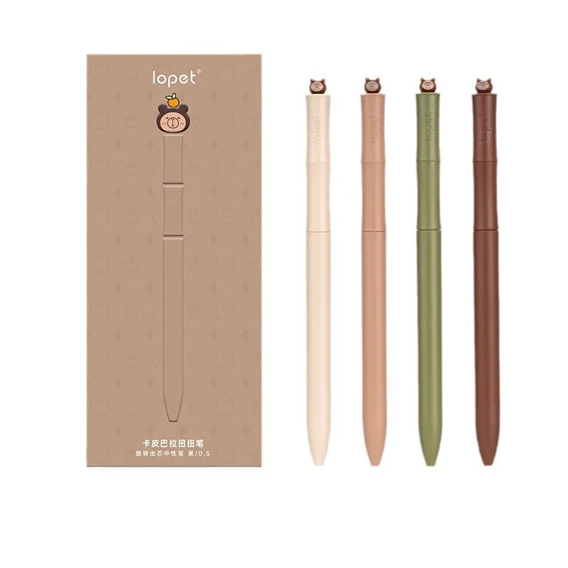 Lopet Kawaii Gel Pens 4pcs Rotating Twist Pen Signature Canetas Panda Cute Black Ink Brush Pens School Office Stationery Supplie