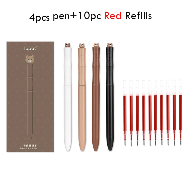 Lopet Kawaii Gel Pens 4pcs Rotating Twist Pen Signature Canetas Panda Cute Black Ink Brush Pens School Office Stationery Supplie