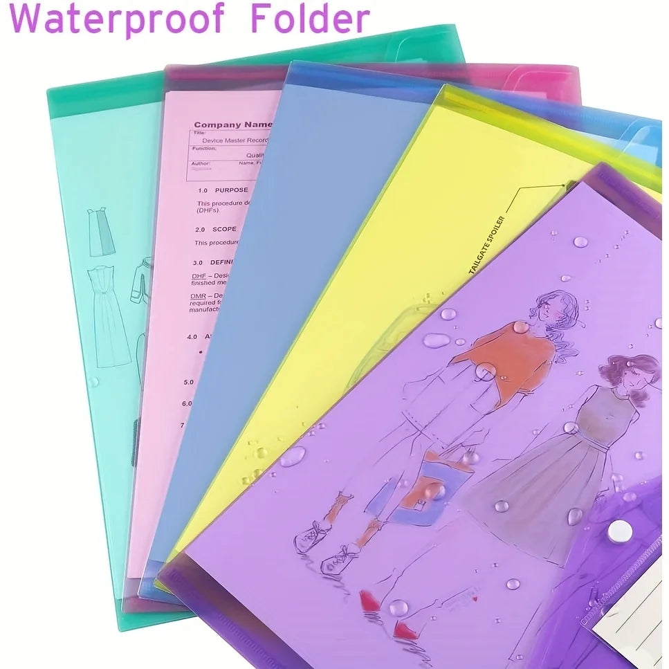 10/5pcs A4 Folders Plastic Envelopes Clear File Folder for Document Poly File with Label Pocket Snap Button for Office Organizer