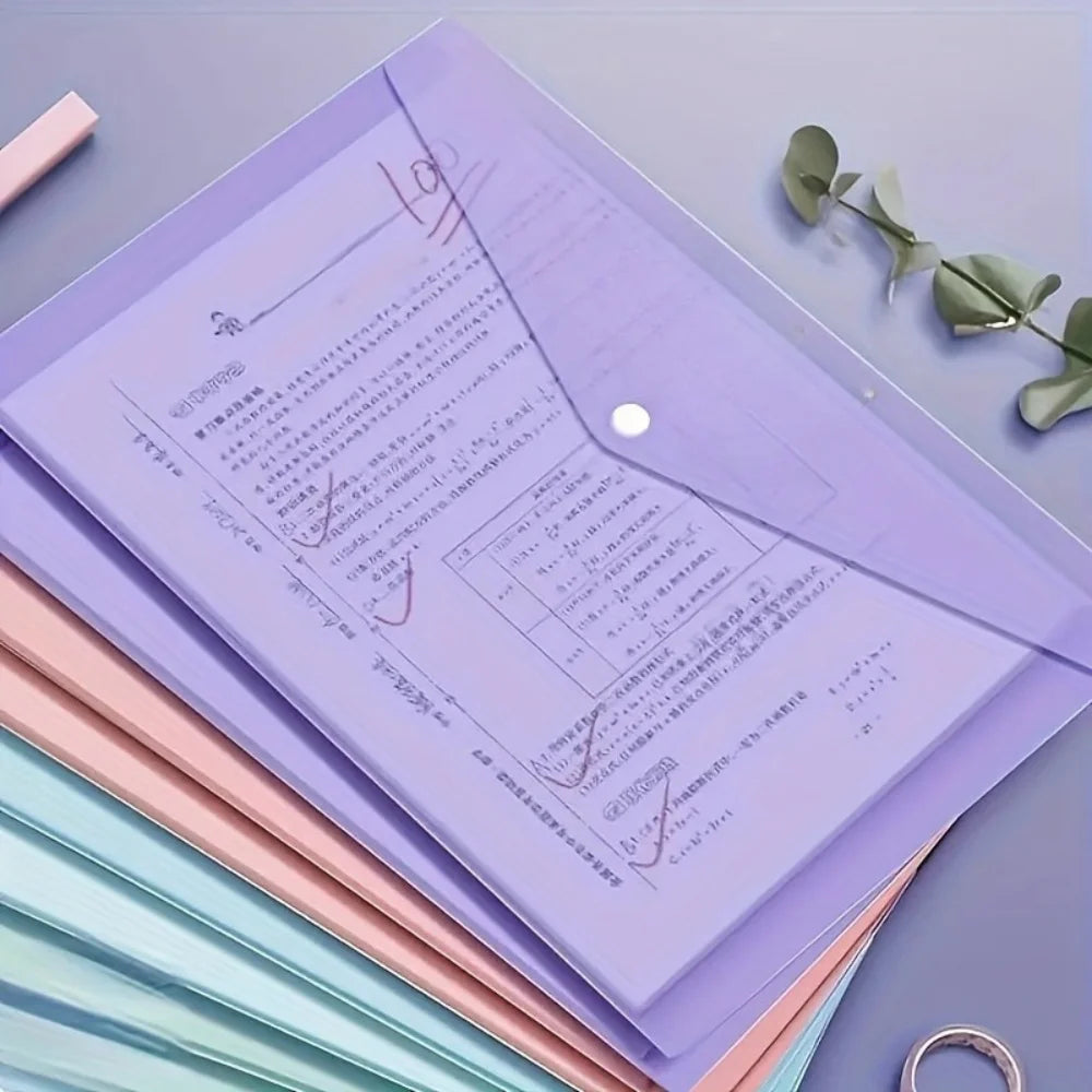10pcs A4 Transparent Plastic File Folders Waterproof PP Document Storage Bags Student Test Papers & Office Organization Supplies