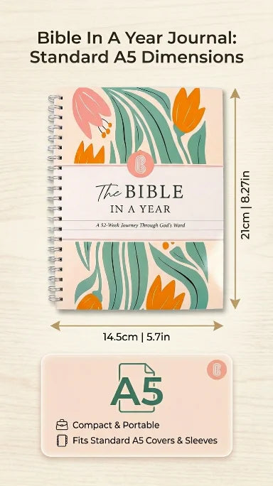 1/2-Set A5 "Bible in a Year: 52-Week Study Spiral Notebook" with Guide, Women's Bible Study Plan, Holiday Gift