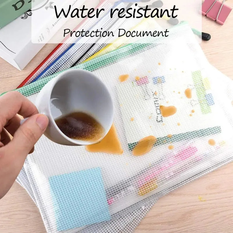 1pcs Waterproof Mesh Zipper Document Bag A3/A4/A5/A6 File Folder Storage Pouch for Office School Travel Makeup