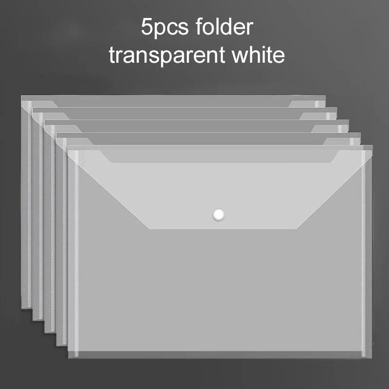 5/10pcs A4 File Bags Transparent Plastic Large-capacity Waterproof Snap-on Type Test Paper Storage Supplies for Archives TMZ