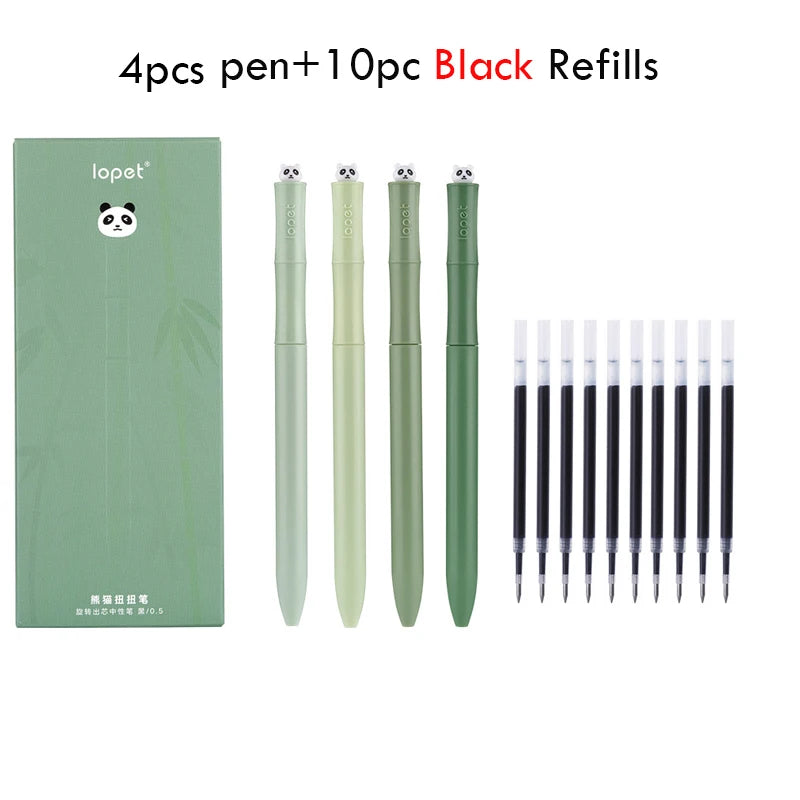 Lopet Kawaii Gel Pens 4pcs Rotating Twist Pen Signature Canetas Panda Cute Black Ink Brush Pens School Office Stationery Supplie