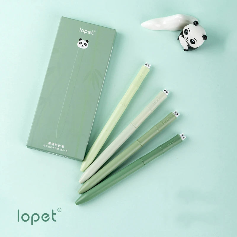 Lopet Kawaii Gel Pens 4pcs Rotating Twist Pen Signature Canetas Panda Cute Black Ink Brush Pens School Office Stationery Supplie