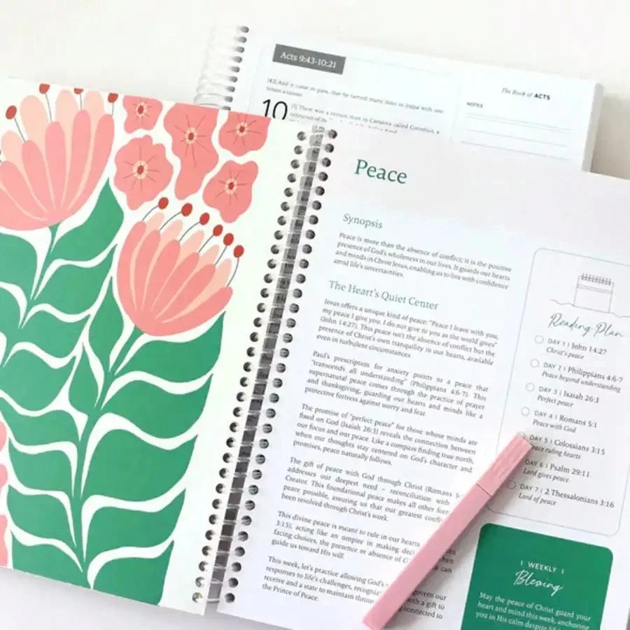 1/2-Set A5 "Bible in a Year: 52-Week Study Spiral Notebook" with Guide, Women's Bible Study Plan, Holiday Gift