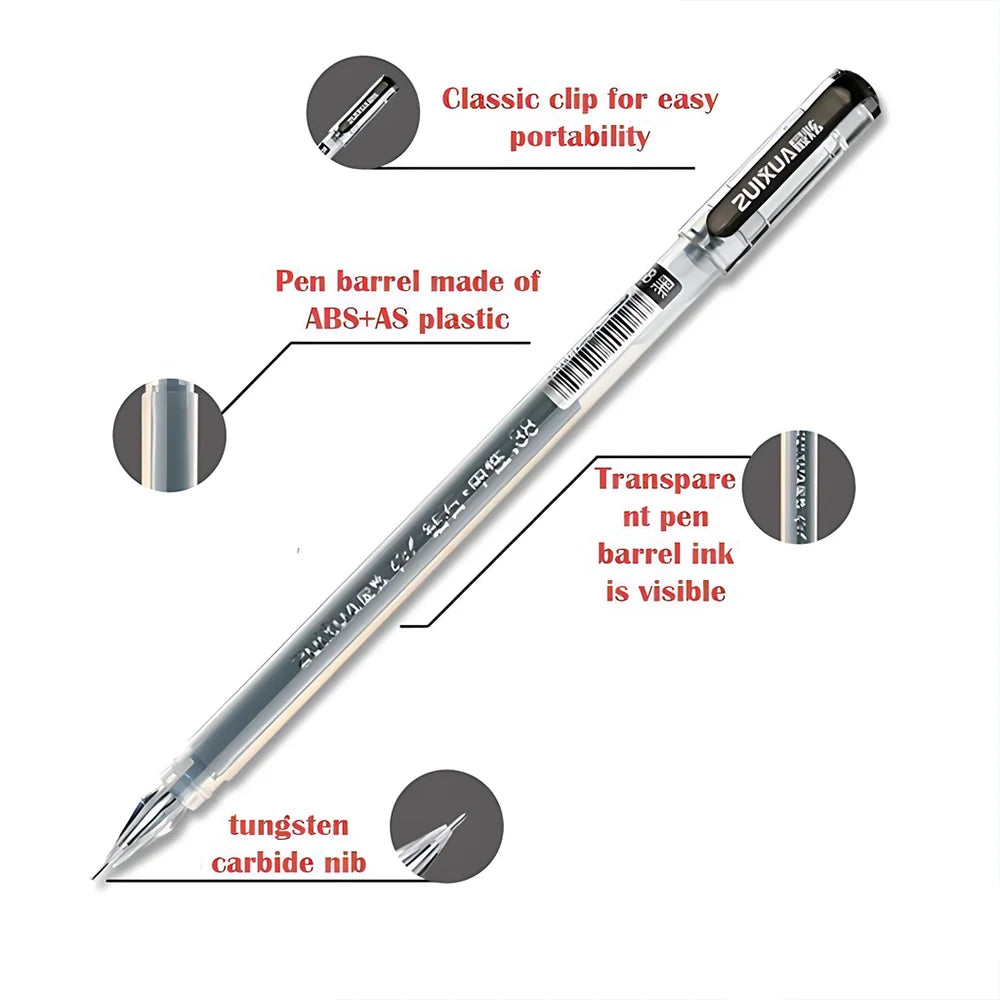 6/12 pcs Diamond Tip Gel Pens Set 0.38mm Black Blue Red Large-Capacity Ink Smooth Writing for Exams Office School Stationery