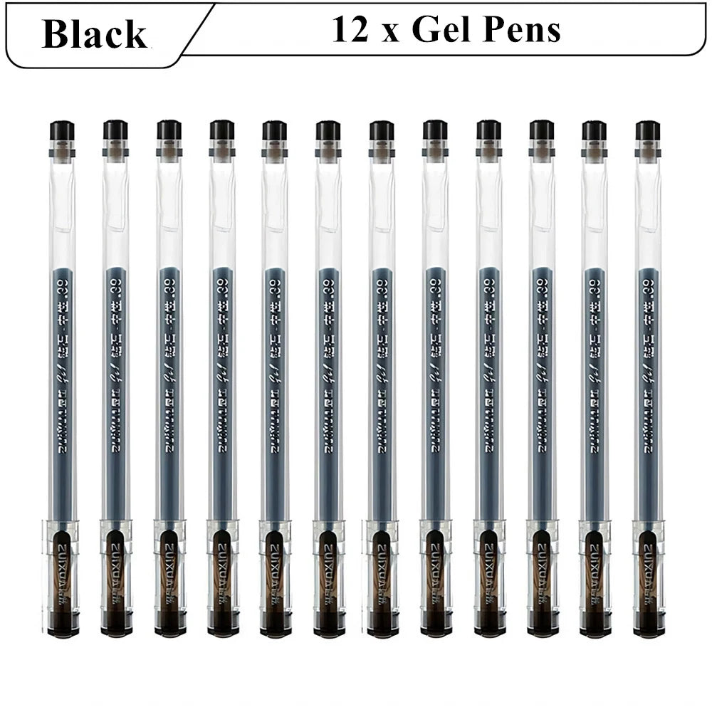 6/12 pcs Diamond Tip Gel Pens Set 0.38mm Black Blue Red Large-Capacity Ink Smooth Writing for Exams Office School Stationery