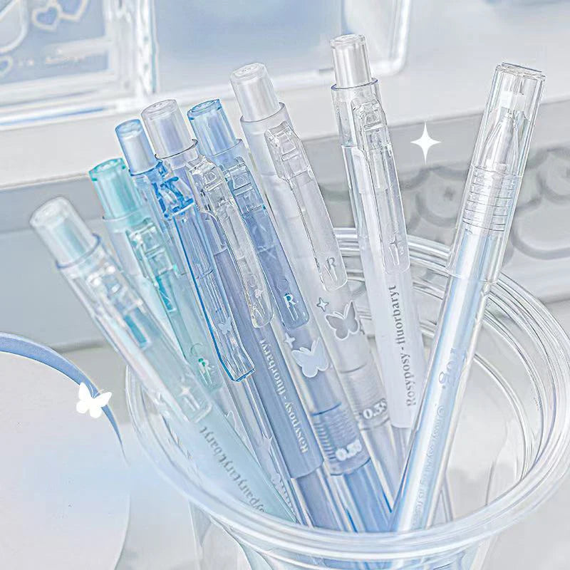 4PCS Matte Silver Printed Fluorite Neutral Pen Set with Clear and Transparent Style Neutral Pen Stationery