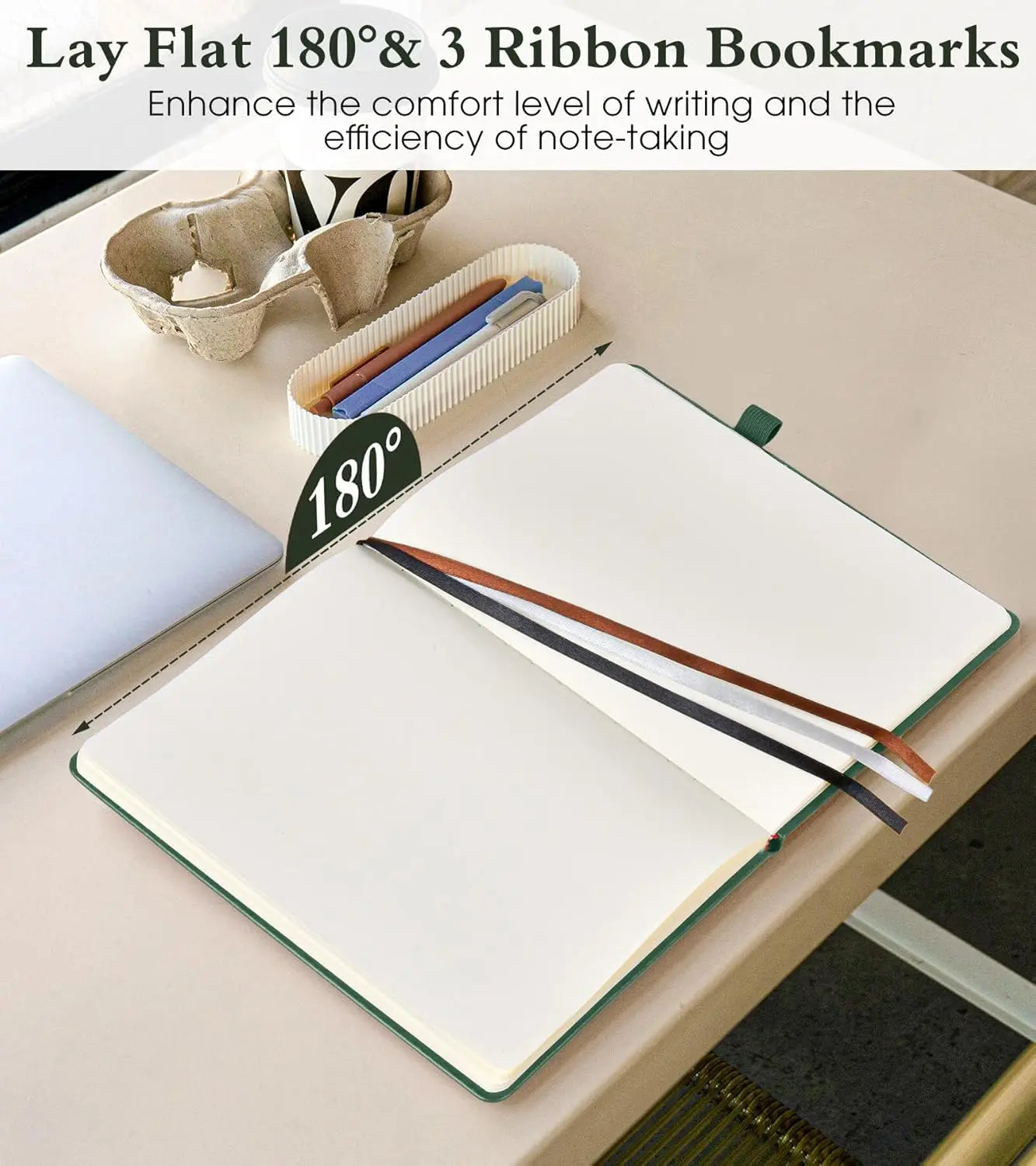 A5 Hardcover Blank Journal, 160 Pages for Drawing, Writing, Travel - Unlined Notebook with Elastic Closure (Green)