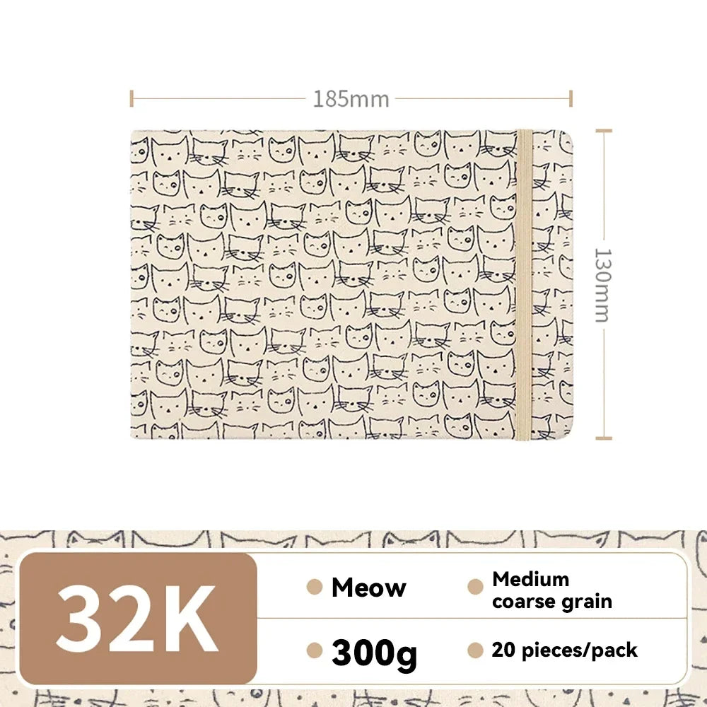32k/48k Watercolor Paper Drawing Book 185x130mm Square Fabric Cover Fine Medium Rough Texture Notepad Portable Travel Sketchbook