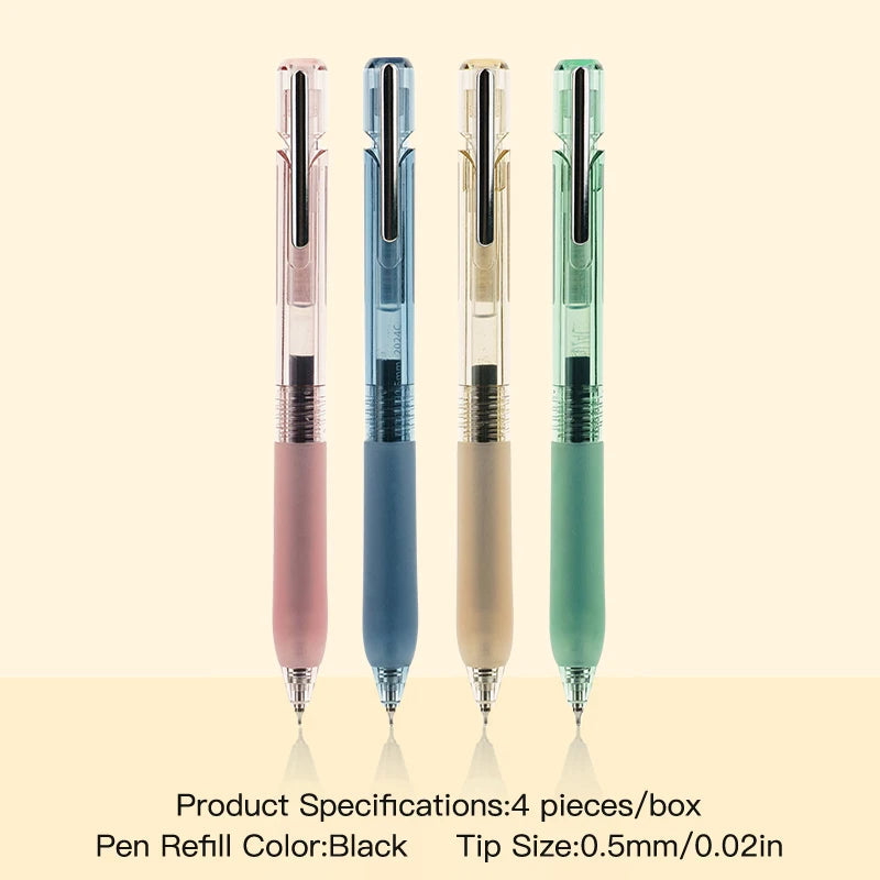 4Pcs/Box Minimalist Color Gel Pen Set Soft Grip Press Pen 0.5mm Smooth Writing for Student Exam & Note Taking & Office