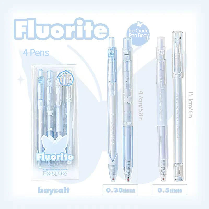 4PCS Matte Silver Printed Fluorite Neutral Pen Set with Clear and Transparent Style Neutral Pen Stationery