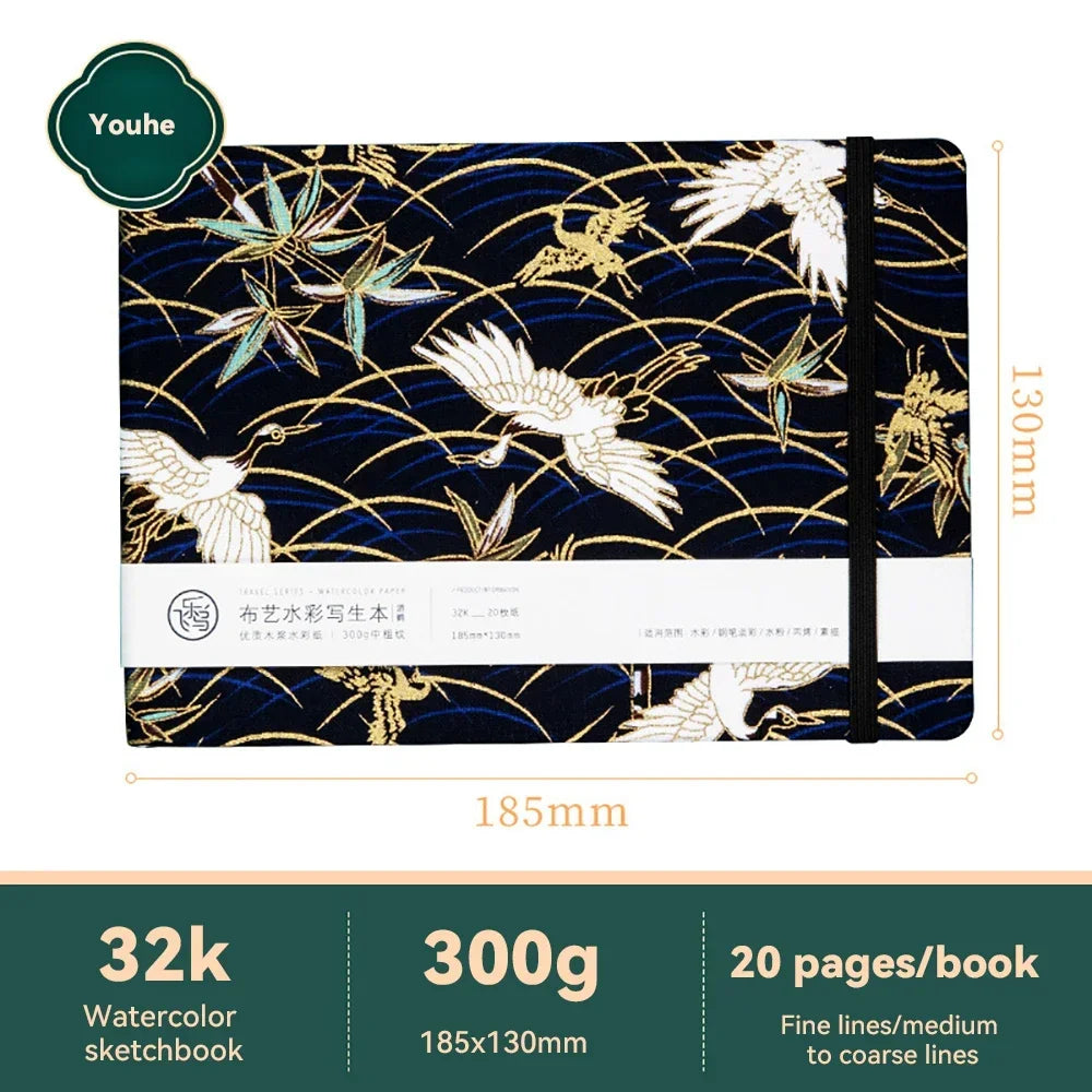 32k/48k Watercolor Paper Drawing Book 185x130mm Square Fabric Cover Fine Medium Rough Texture Notepad Portable Travel Sketchbook