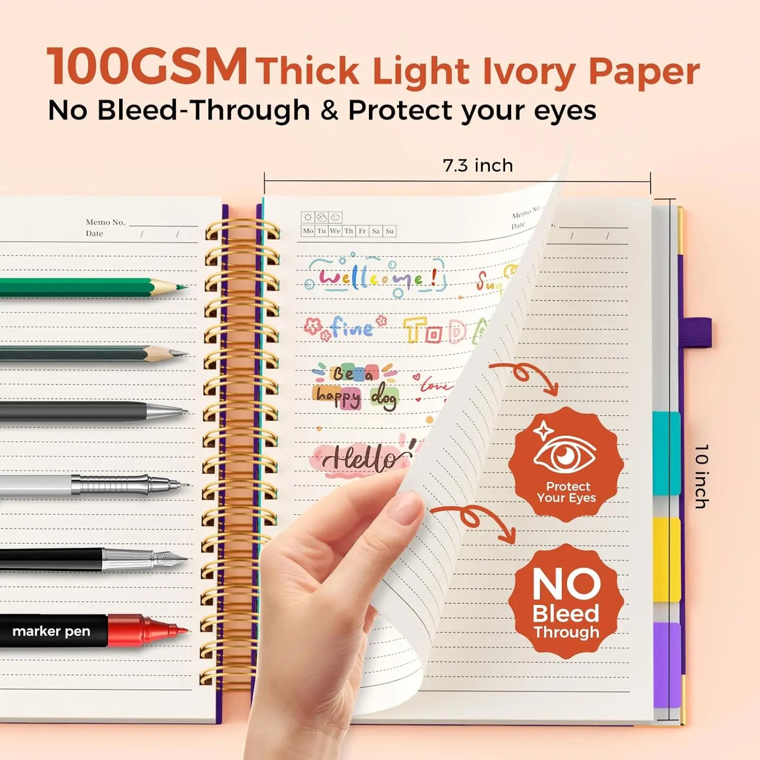 5-Subject Spiral Notebook with Dividers, 300 Pages, 8x10 B5 Size, College Ruled for School & Work