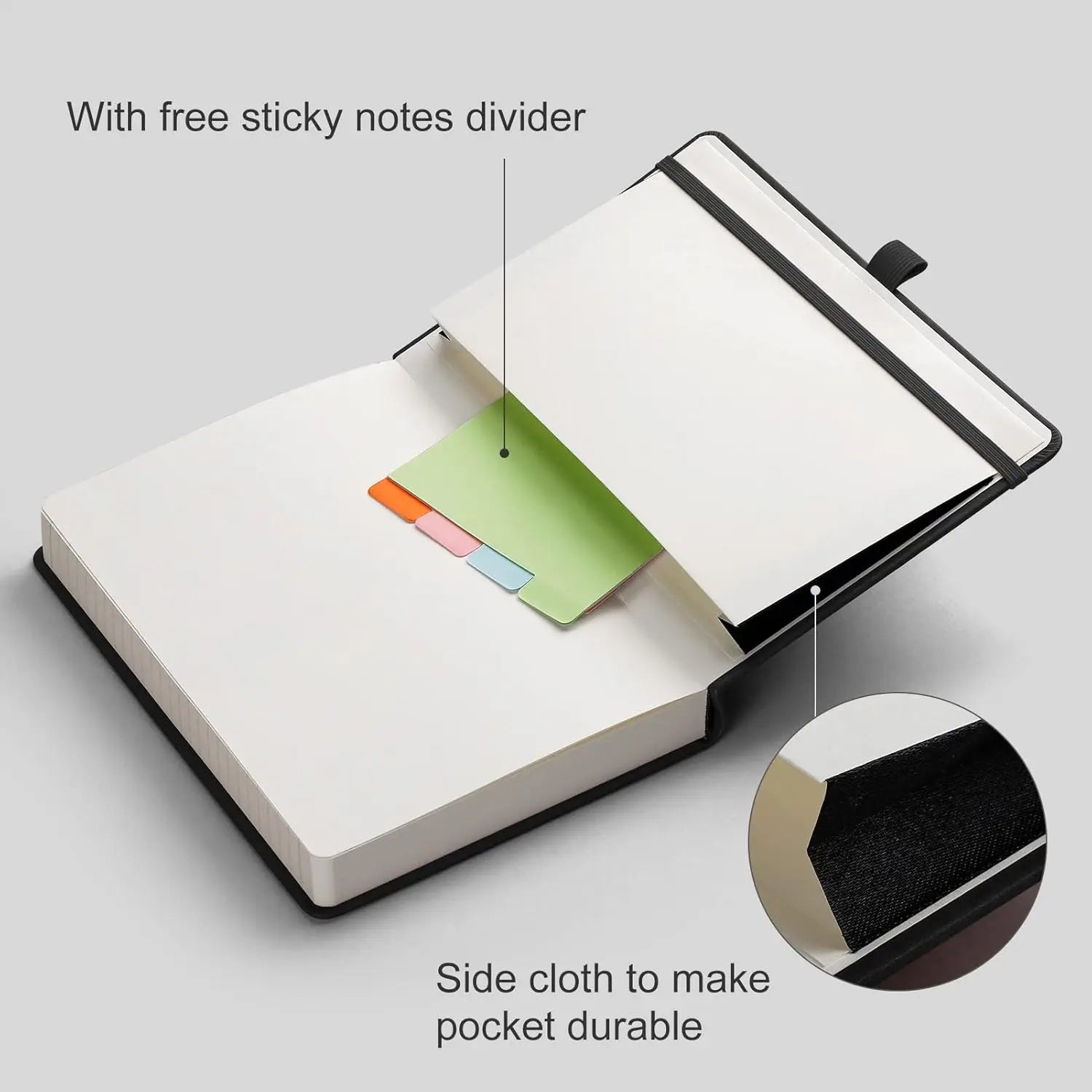 Thick Lined Notebook - 320 Numbered Pages, A5 College Ruled, Leather Hardcover for Writing Work Office School, Black