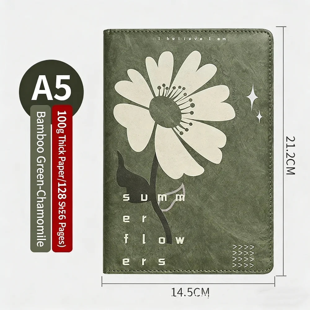 Floral A5 Notebook Hardcover Journal Cute Aesthetic Diary for Girls Student Daily Goal Office Meeting Note Pad Book