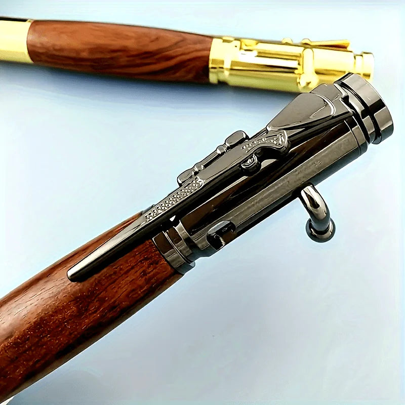 High-end Creative Bullet Bolt Action Black Ink Mahogany Ebony Metal Body Ballpoint Pen Decompression Retractable Business Gift