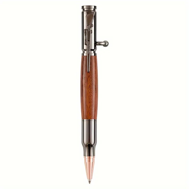 High-end Creative Bullet Bolt Action Black Ink Mahogany Ebony Metal Body Ballpoint Pen Decompression Retractable Business Gift
