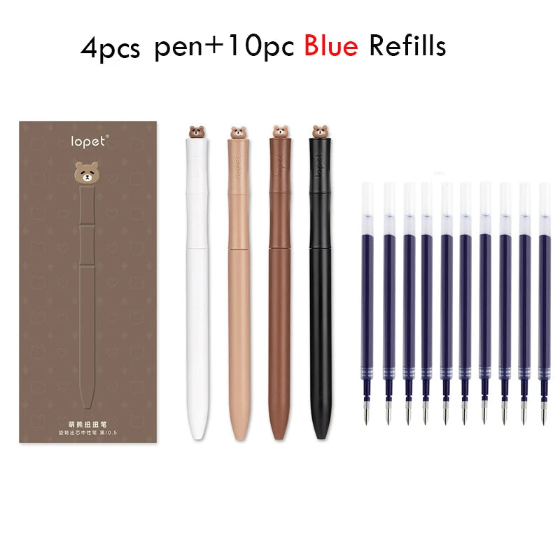 Lopet Kawaii Gel Pens 4pcs Rotating Twist Pen Signature Canetas Panda Cute Black Ink Brush Pens School Office Stationery Supplie